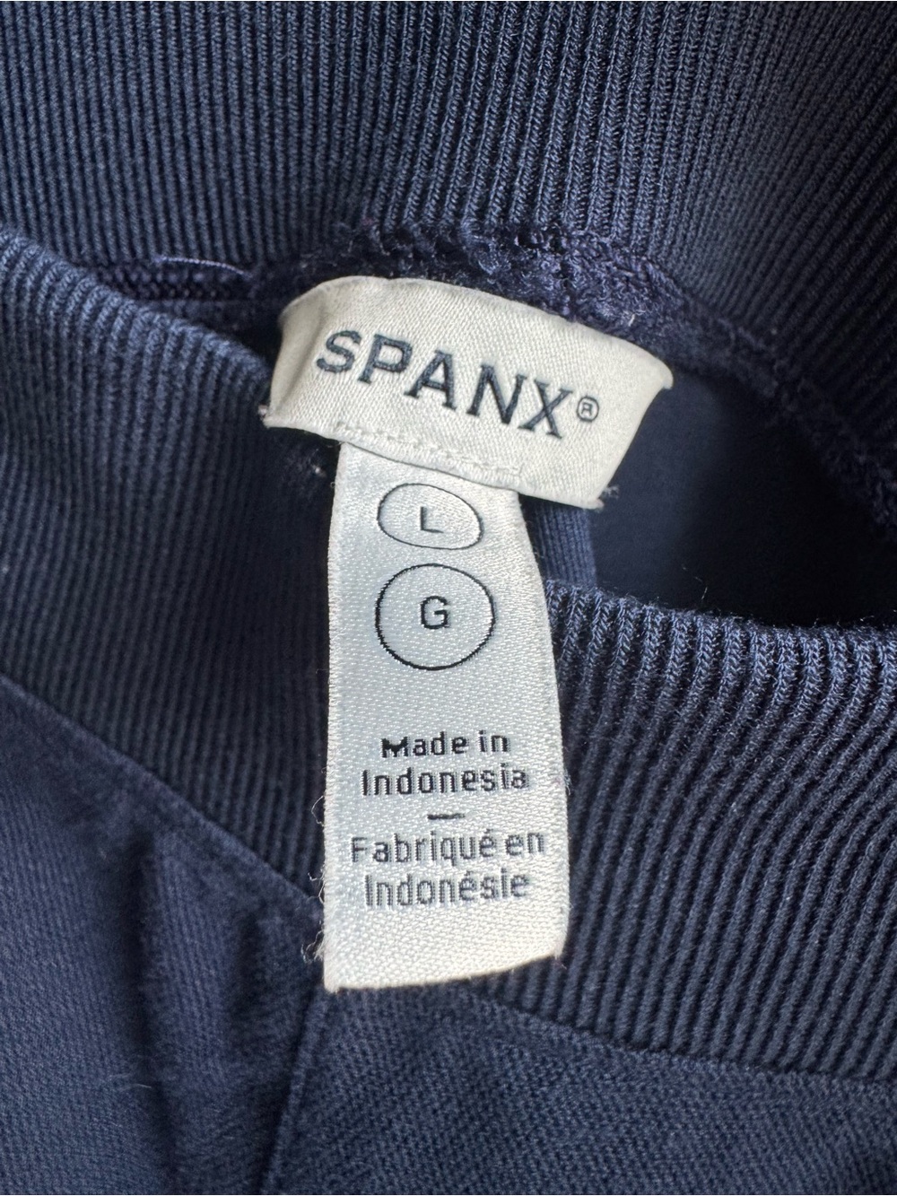 SPANX Navy Pull-On Track Pants with White Side Stripe - Picture 2 of 3